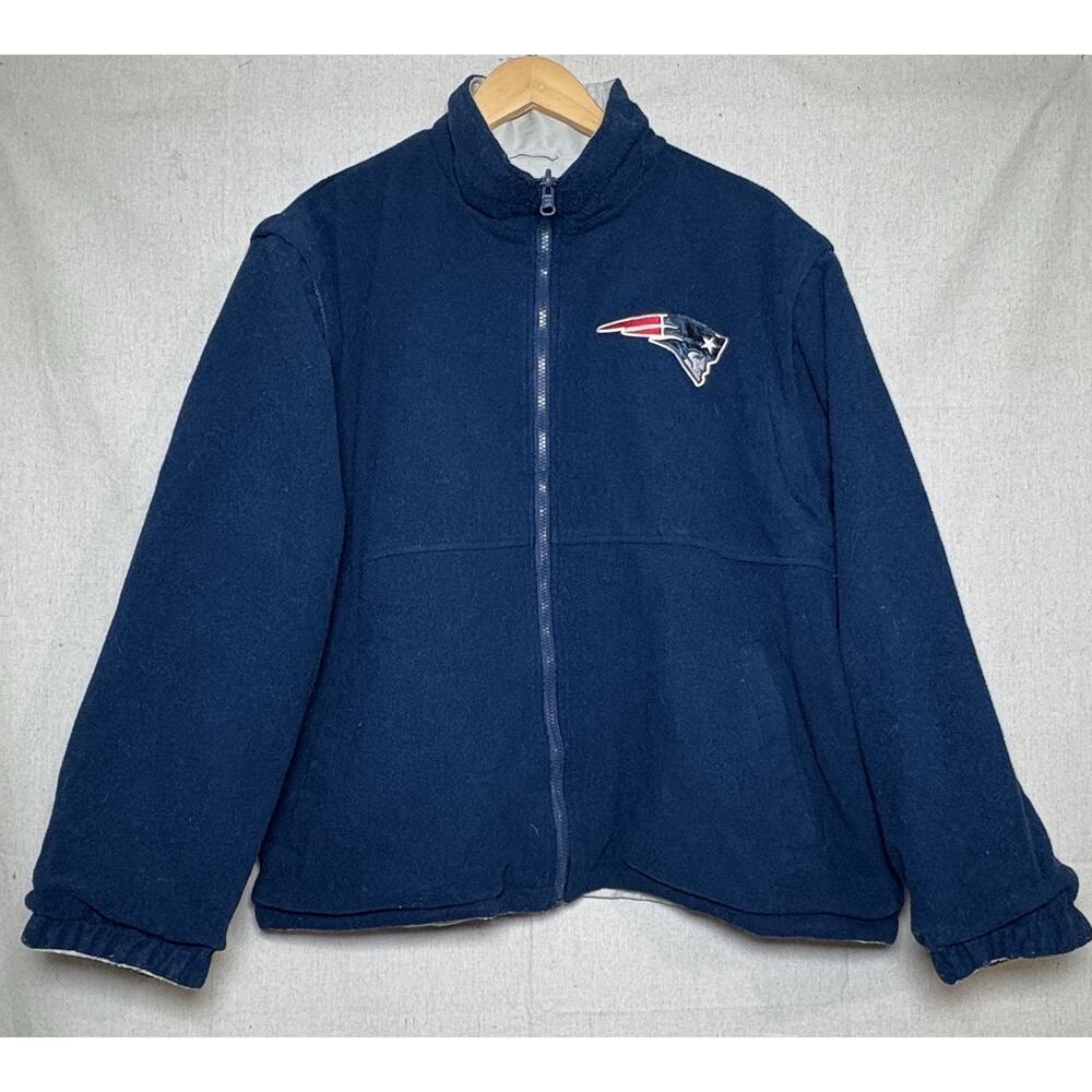 New England Patriots Reversible Jacket‎ Mens Sz L Blue Gray NFL Team Apparel Y2K